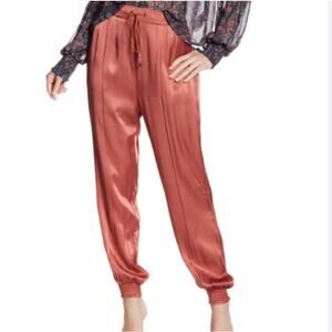 Endless Rose satin jogger pants ladies small copper rose drawstring pocket pants